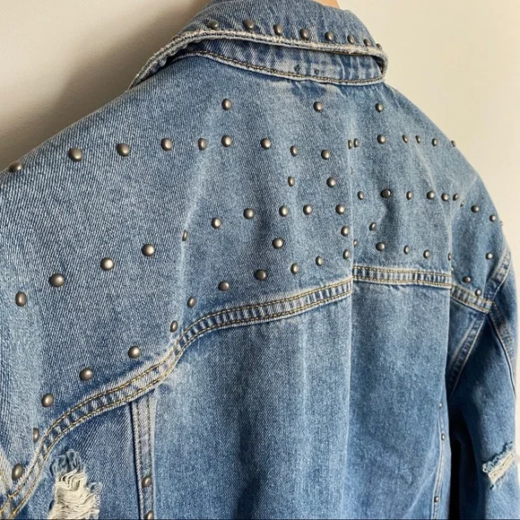 NEW Free People‎ Studded Denim Trucker Jacket - Picture 10 of 11